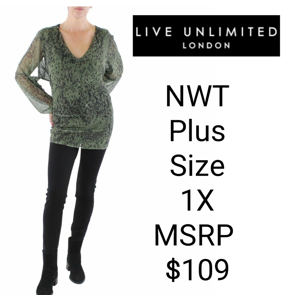 NWT Live Unlimited London Womens  Sheer Drape-Front Pullover Top Plus Size 1X